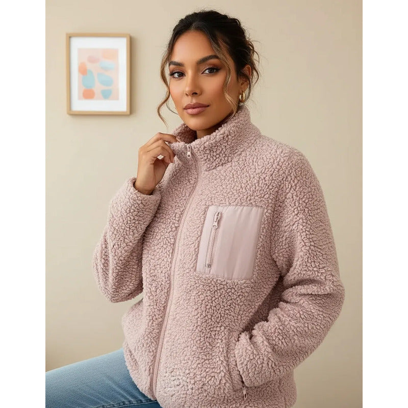 Campera De Corderito Para Dama Con Cierre Y Bolsillo Forrada