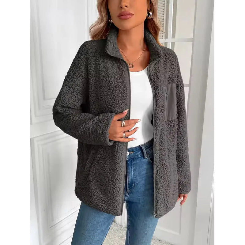 Campera De Corderito Para Dama Con Cierre Y Bolsillo Forrada