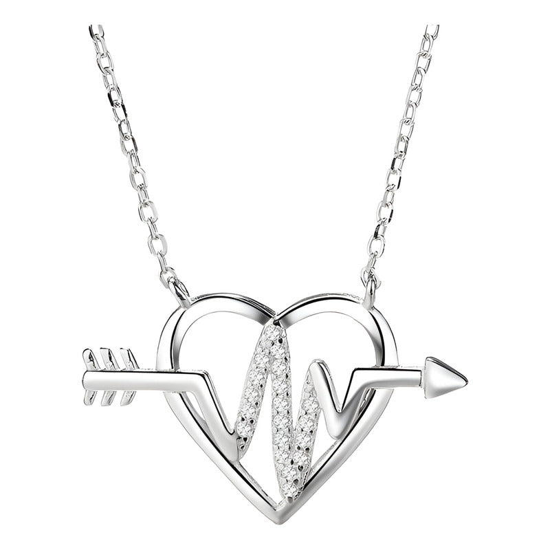 Cadena Con Dije Corazón Y Flecha Cupido Zirconias Plata 925