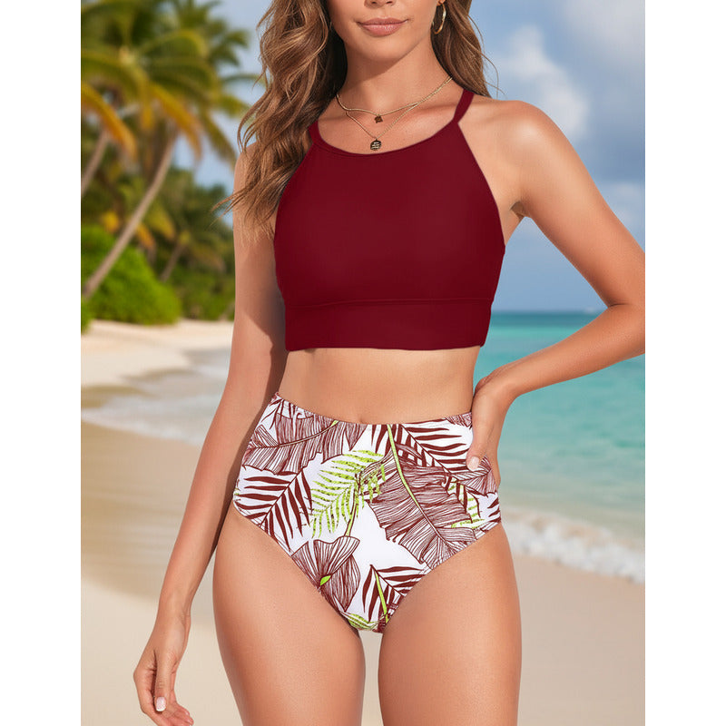Bikini Malla Tiro Alto Tipo Top Varios Colores Uniteduy