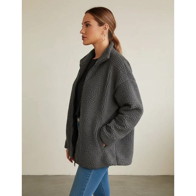 Campera De Corderito Para Dama Con Cierre Y Bolsillo Forrada