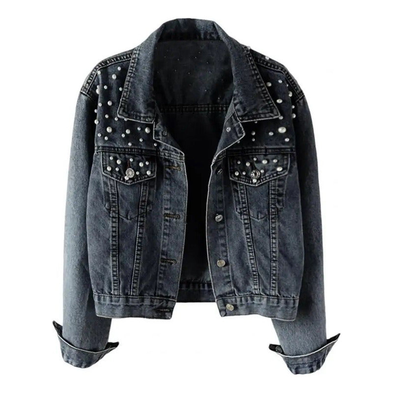 Campera De Jeans Con Aplique Perlas Uniteduy