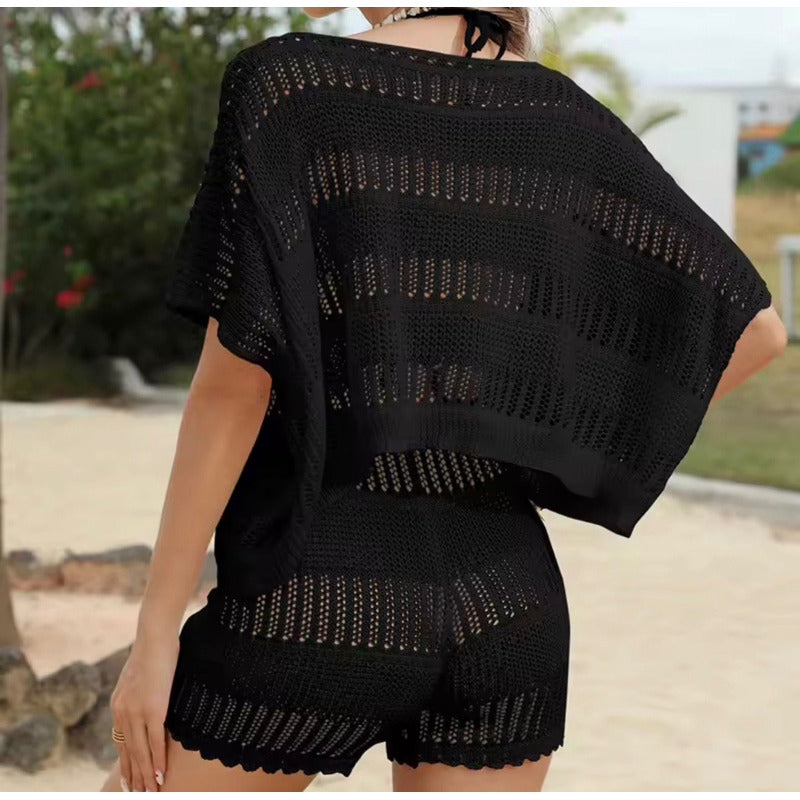 Conjunto Blusa Y Short Con Elástico Calado Playa  Uniteduy