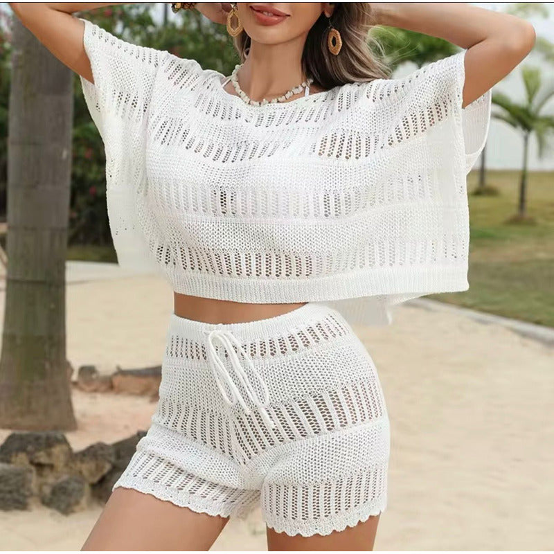 Conjunto Blusa Y Short Con Elástico Calado Playa  Uniteduy