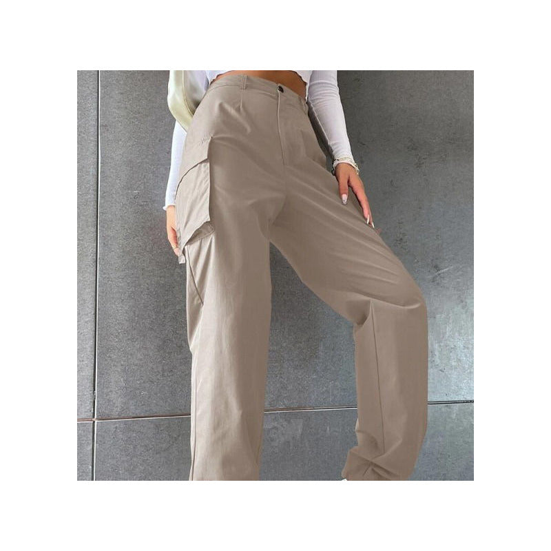 Pantalón Cargo Dama Con Bolsillos Y Puños Negro Y Beige