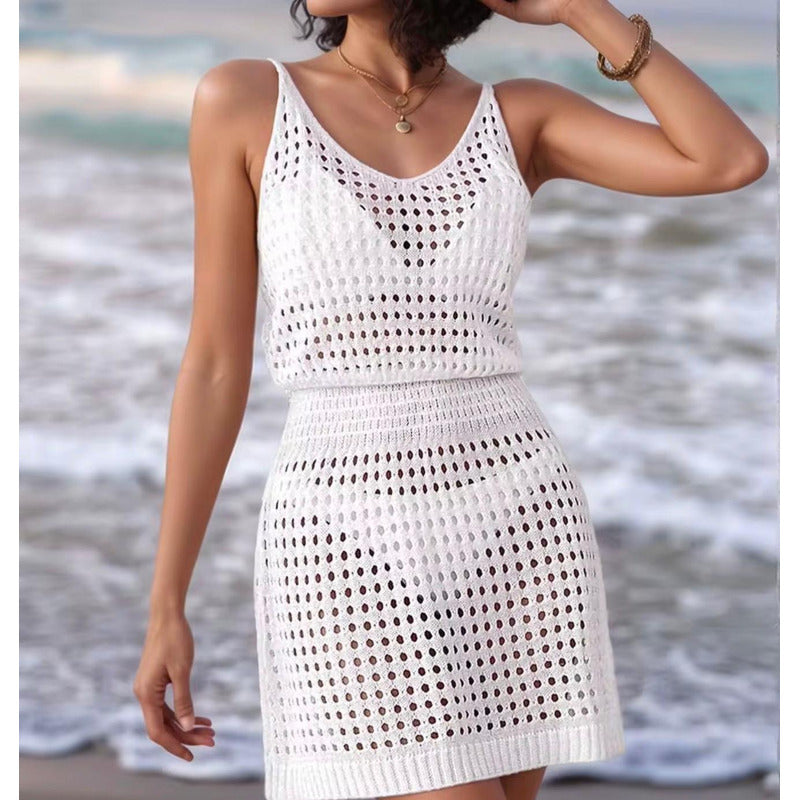 Vestido De Playa Calado Tejido Adaptable Al Cuerpo Uniteduy