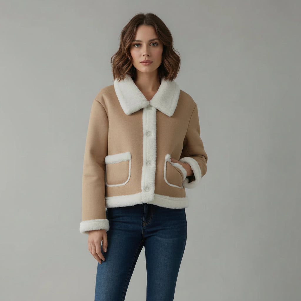 Campera Gamulán Corta Dama Forrada Corderito Beige Beige M