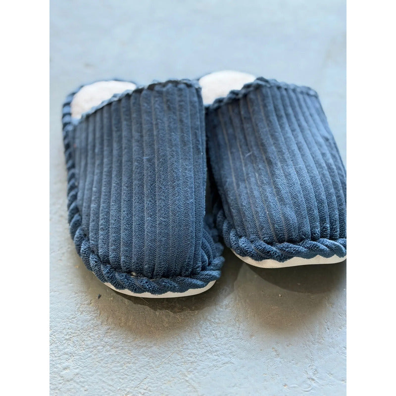 Pantuflas Invierno Lisas Antideslizantes Abrigadas Sin Talón Azul 39