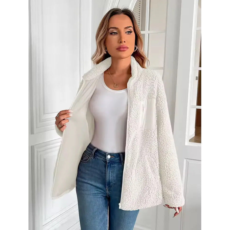 Campera De Corderito Para Dama Con Cierre Y Bolsillo Forrada
