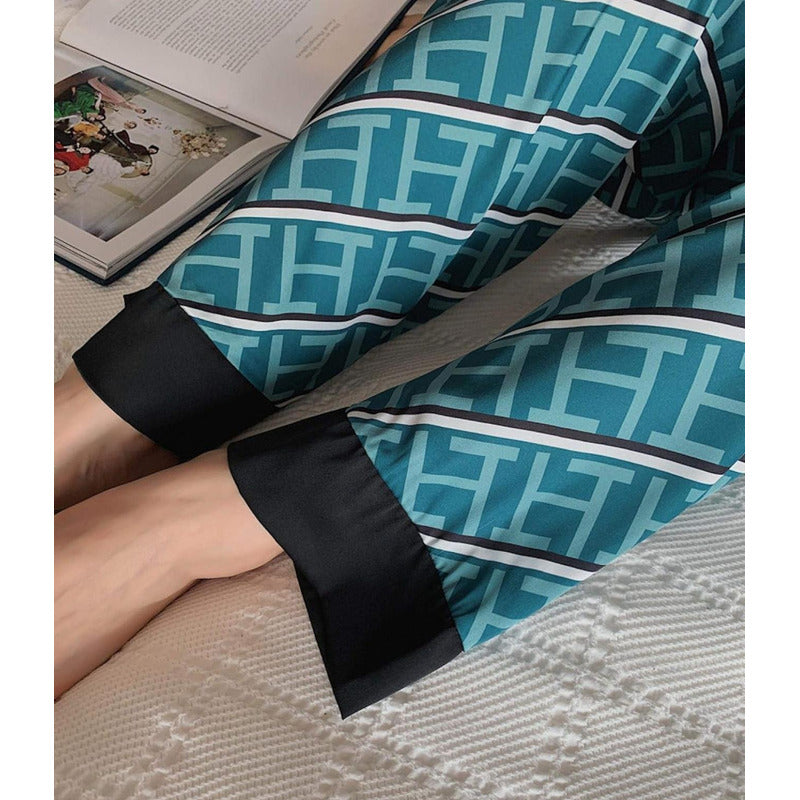 Pijama Seda Fria Saten Estampados Pantalon Y Camisa En V