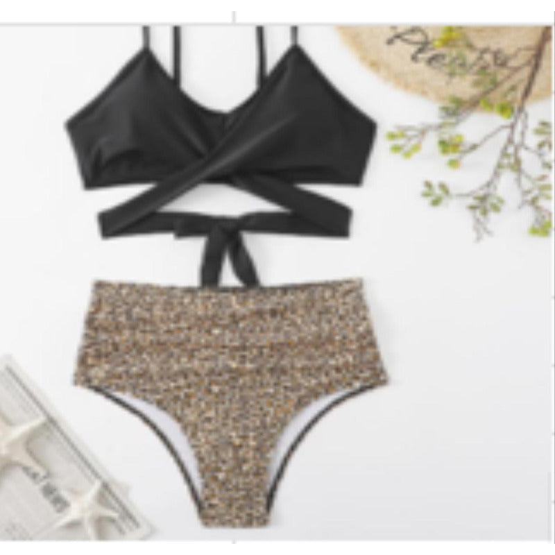 Bikini Mallas Tiro Alto 2 Piezas Push Up Cruzado Uniteduy