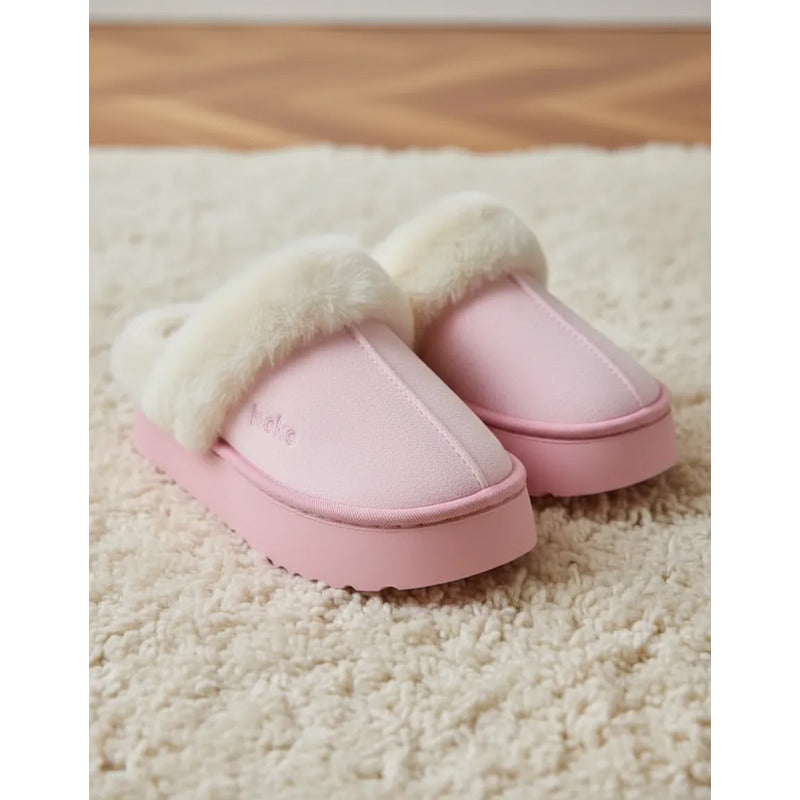 Pantuflas Mujer Forradas Con Corderito Altas Sin Talón