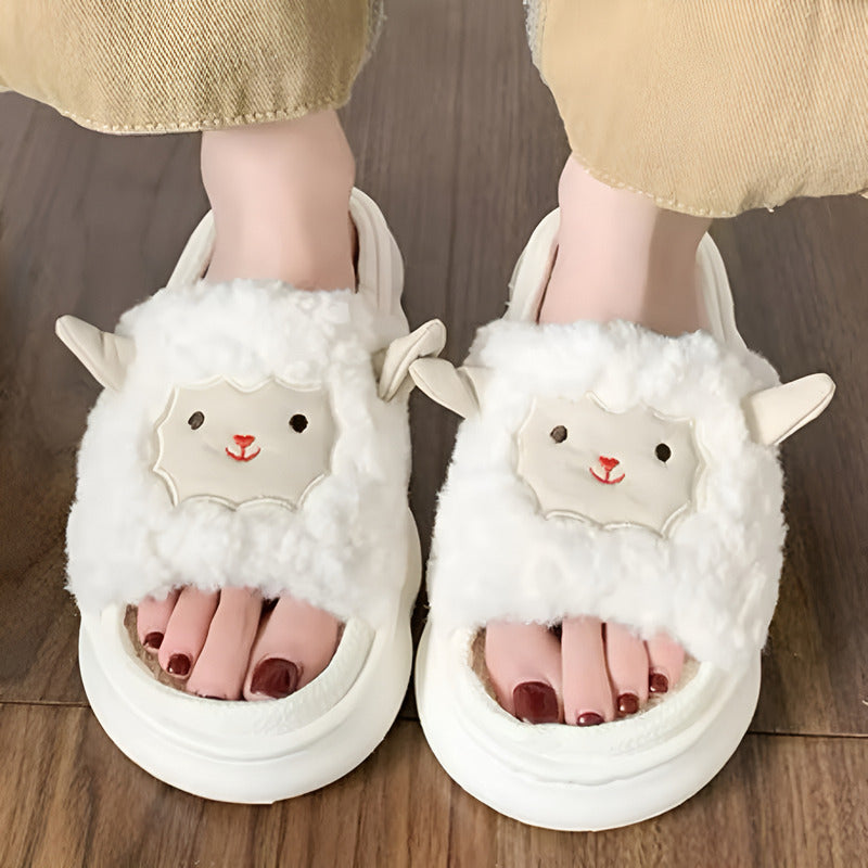 Pantuflas Oveja Peluche Abierta Sin Talon Suela De Goma