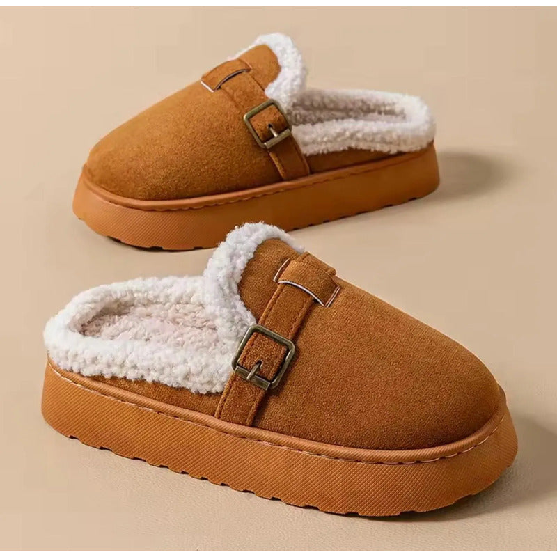 Pantuflas Mujer Con Corderito Altas Sin Talón Y Hebilla