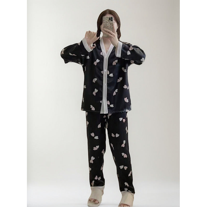 Pijama Seda Fria Saten Estampados Pantalon Y Camisa En V