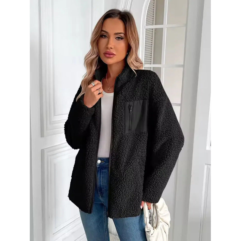 Campera De Corderito Para Dama Con Cierre Y Bolsillo Forrada
