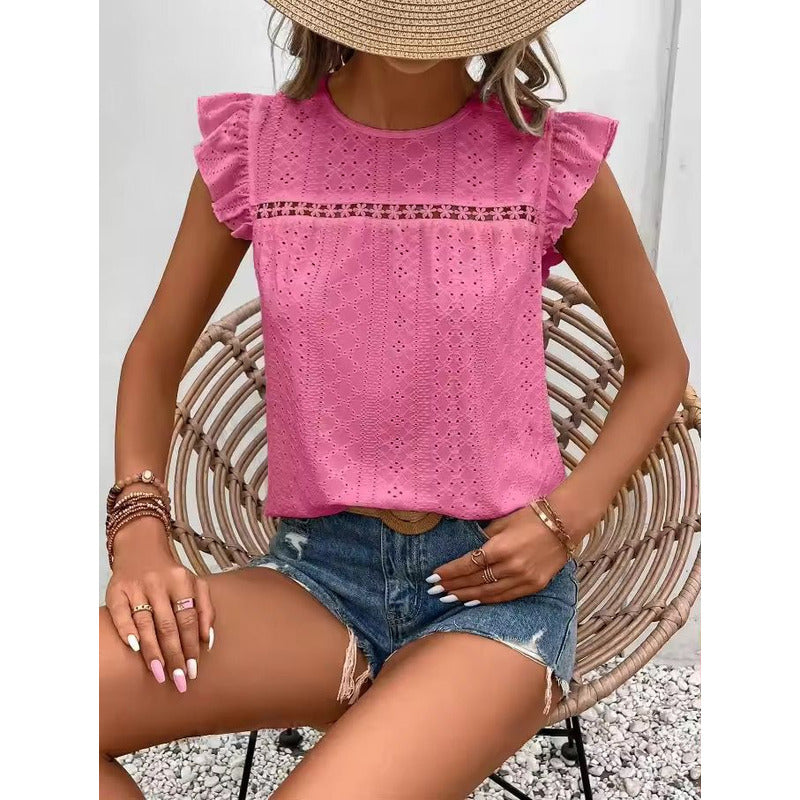 Blusa Remera Broderie Manga Corta Volados Varios Colores