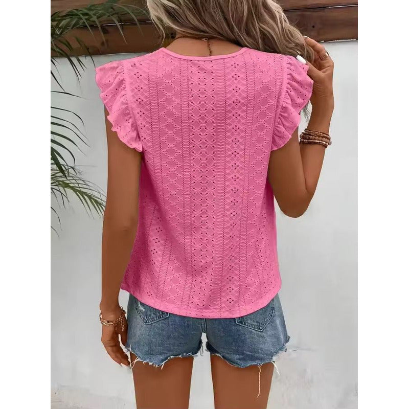 Blusa Remera Broderie Manga Corta Volados Varios Colores
