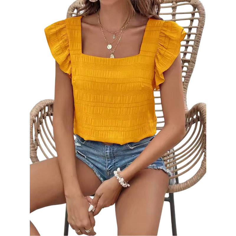 Blusa Remera Cuello Cuadrado Con Manga Corta Volado Uniteduy