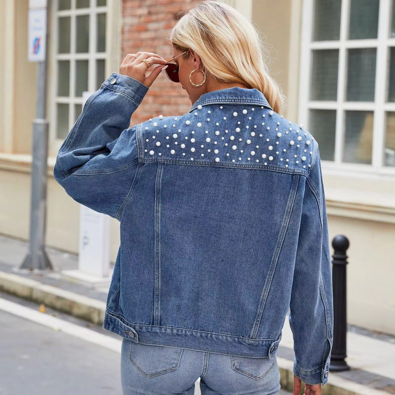 Campera De Jeans Con Aplique Perlas Uniteduy
