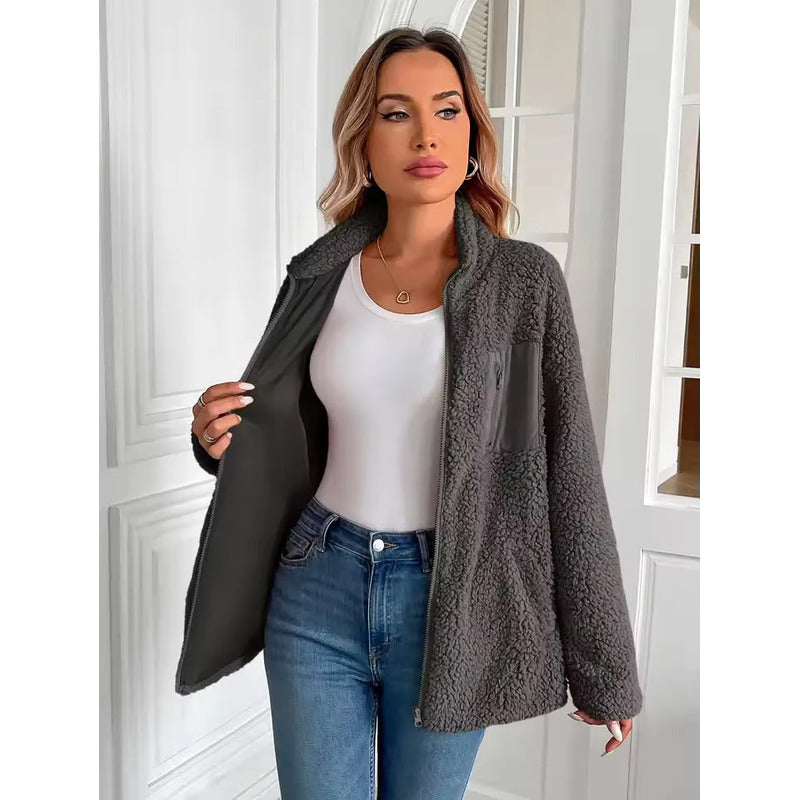 Campera De Corderito Para Dama Con Cierre Y Bolsillo Forrada