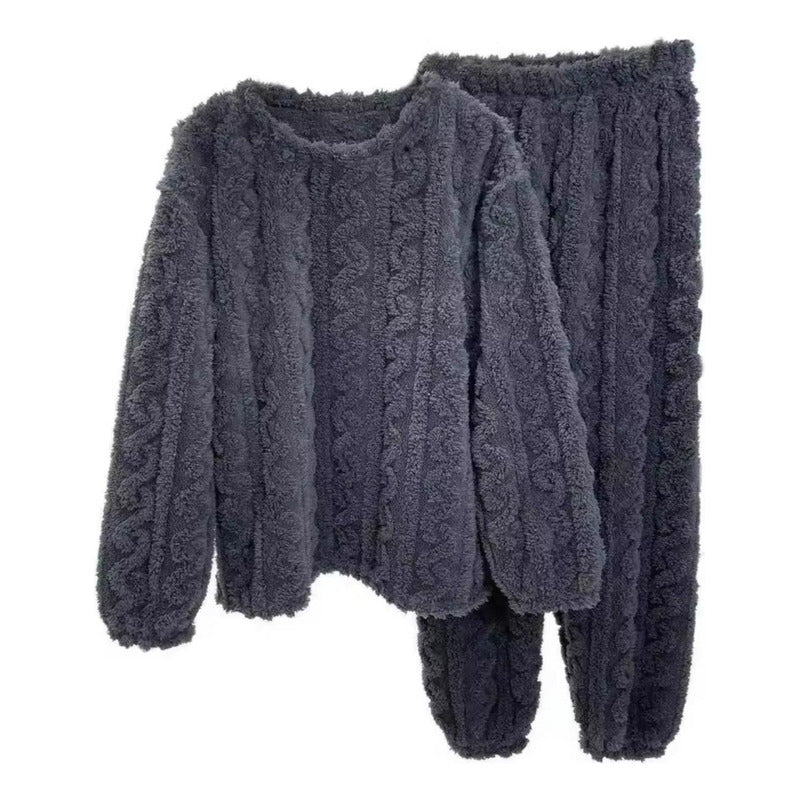 Pijama Peluche Trenzado Largo De Dama Plush  Varios Colores