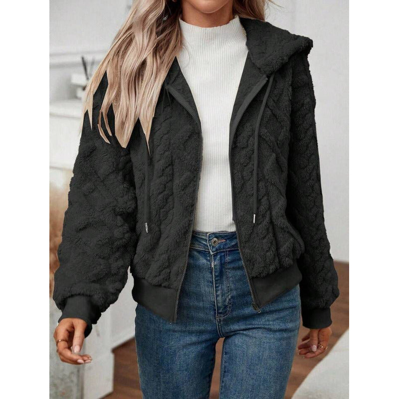 Campera Corta Trenzada Puños Capucha Polar Peluda Uniteduy