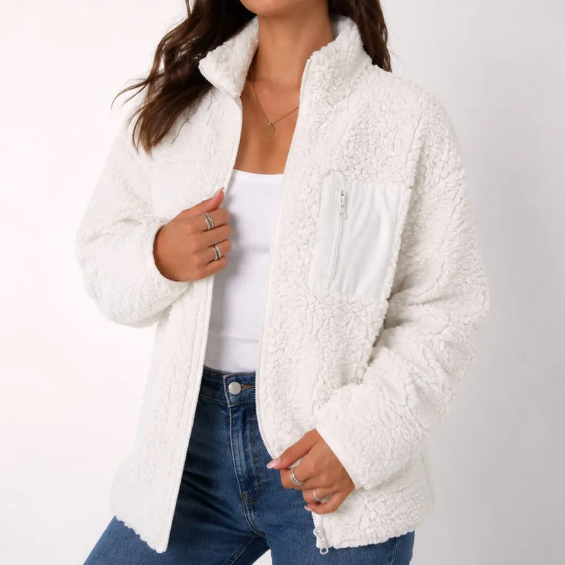 Campera De Corderito Para Dama Con Cierre Y Bolsillo Forrada