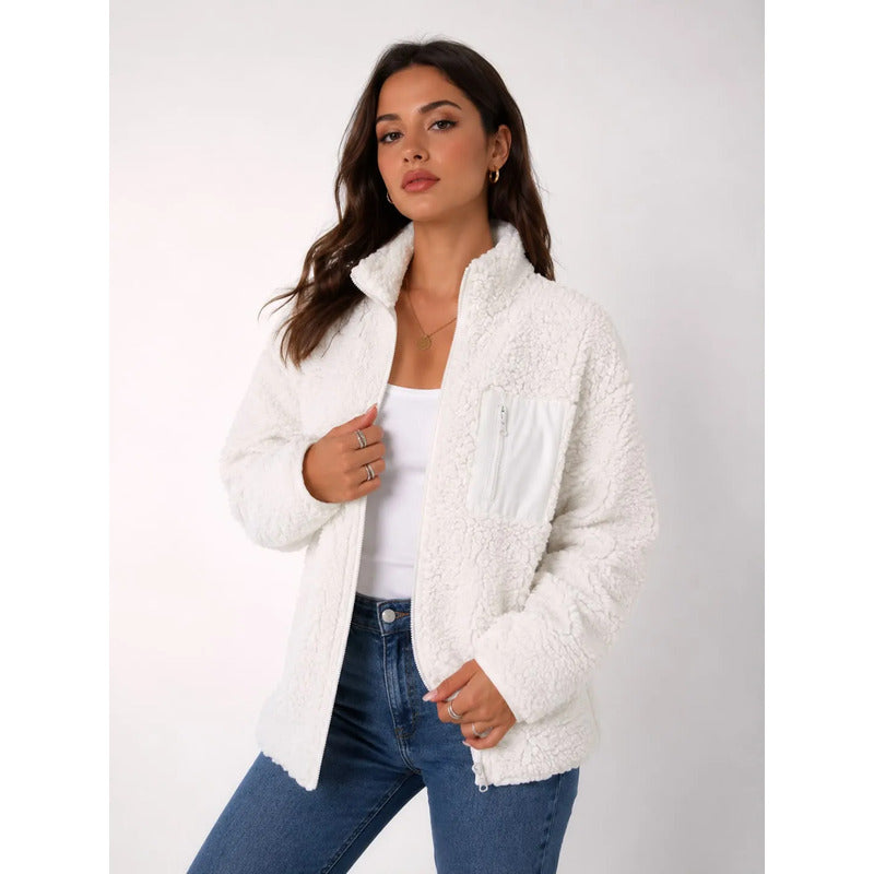 Campera De Corderito Para Dama Con Cierre Y Bolsillo Forrada