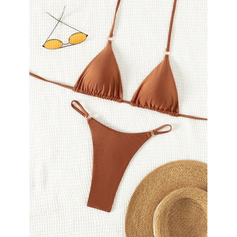 Bikini Mujer 2 Piezas Triangulo Cola Less Detalle En Aro