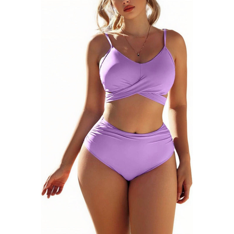 Bikini Tiro Alto Liso Push Up Cruzado Uniteduy