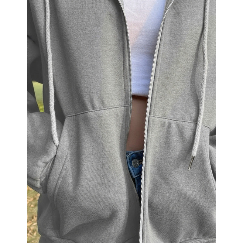 Campera Canguro Con Cierre Bolsillos Capucha Dama Lisa