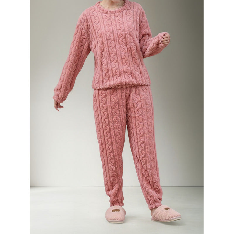 Pijama Peluche Trenzado Largo De Dama Plush  Varios Colores