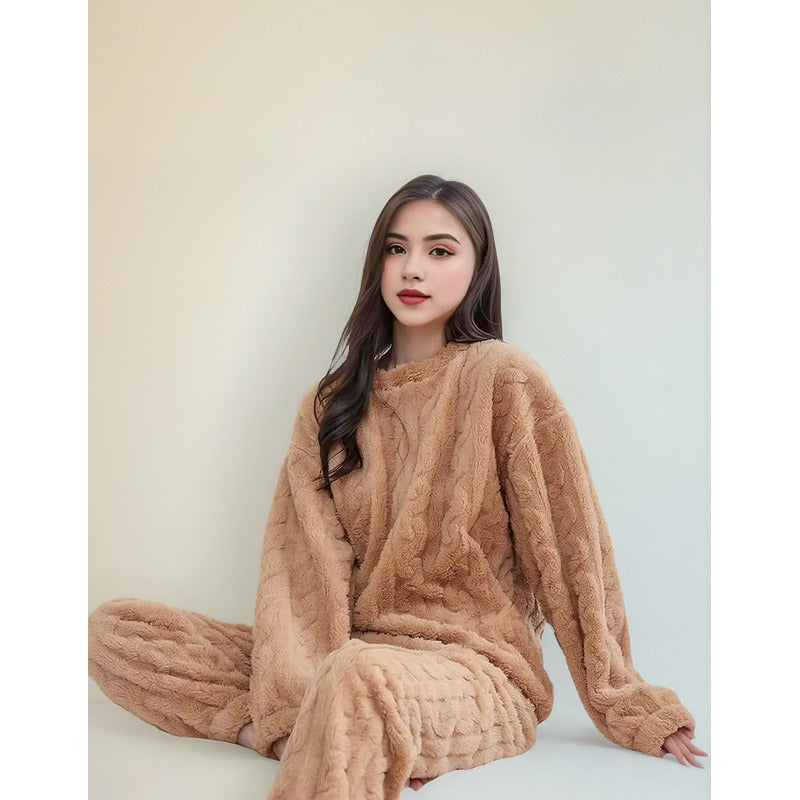 Pijama Peluche Trenzado Largo De Dama Plush  Varios Colores