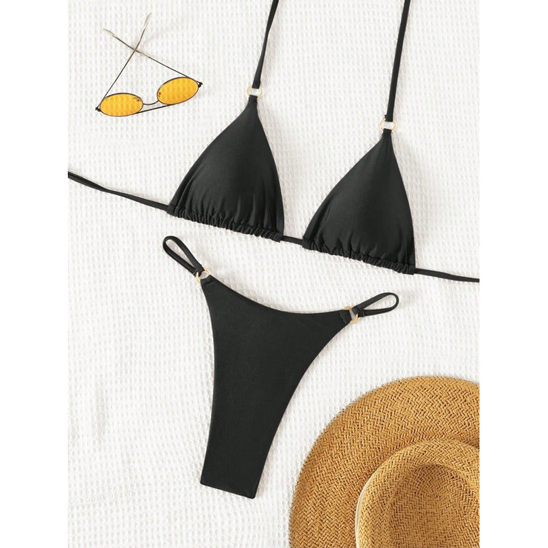 Bikini Mujer 2 Piezas Triangulo Cola Less Detalle En Aro
