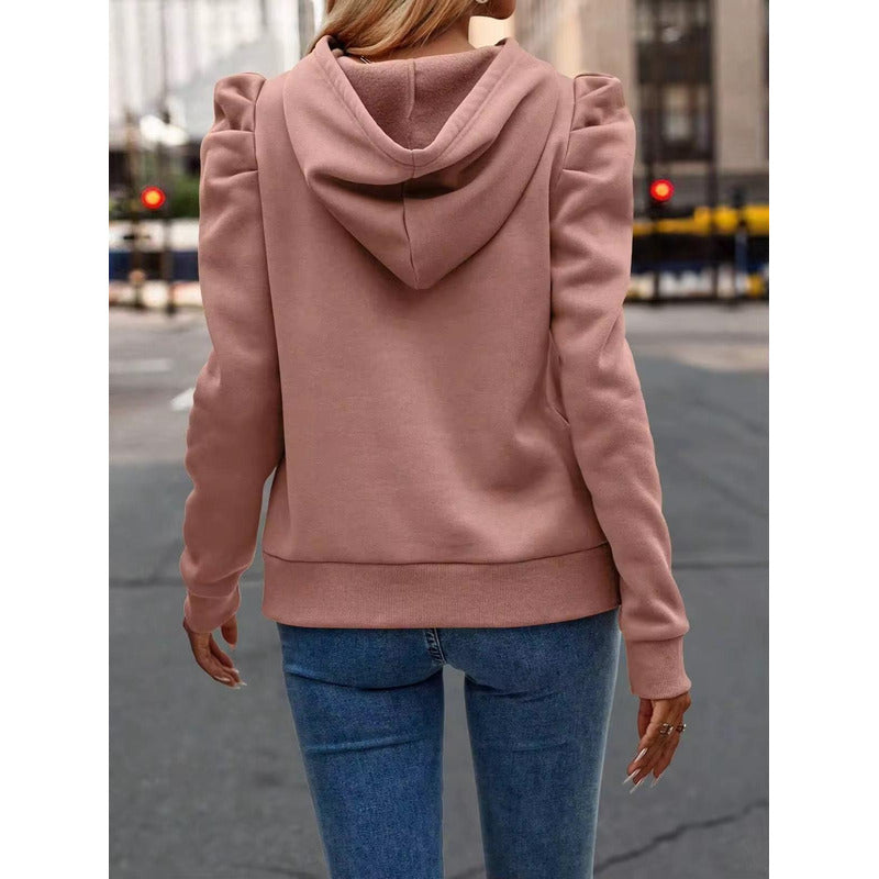 Buzo Canguro Con Capucha Manga Princesa Fruncida Lisos