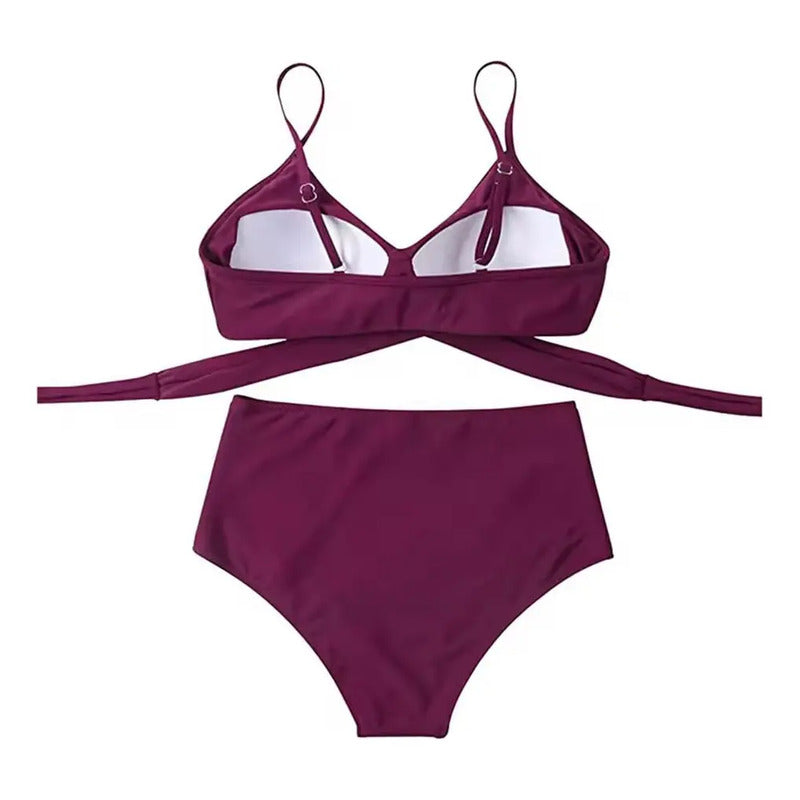 Bikini Tiro Alto Liso Push Up Cruzado Uniteduy