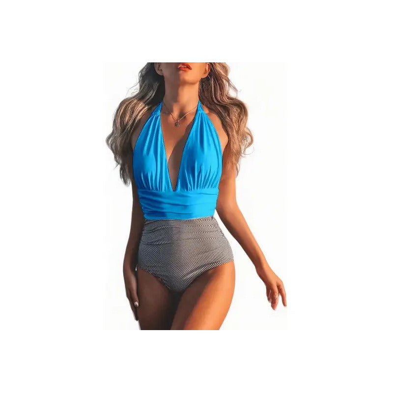 Malla Entera Triangulo Plisada Combinada Bikini Del M Al Xl