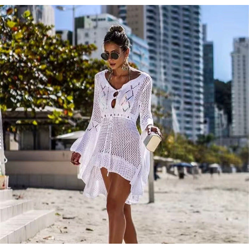 Vestido De Playa Calado Tejido Manga Larga Uniteduy