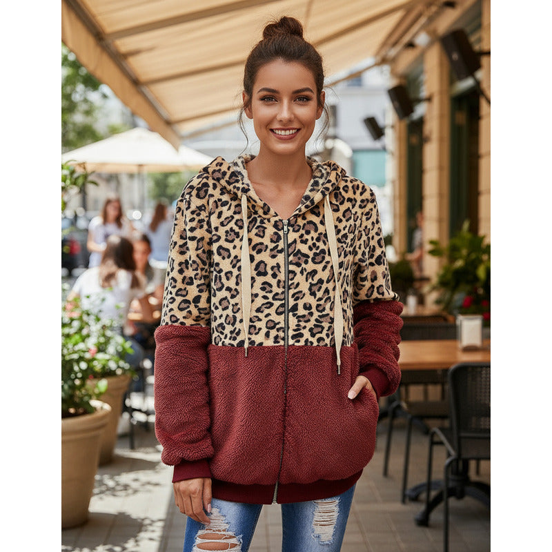Campera Con Capucha Combinado Animal Print Polar Uniteduy