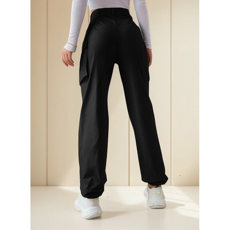 Pantalón Cargo Dama Con Bolsillos Y Puños Negro Y Beige