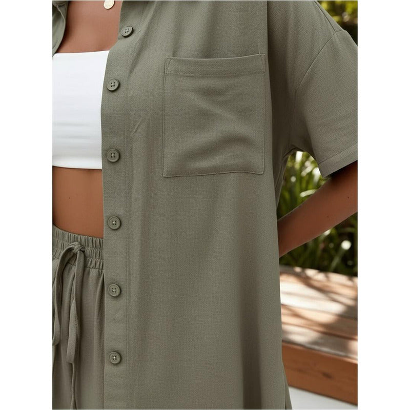 Conjunto Camisa Manga Corta Short Con Elástico Y Cordón