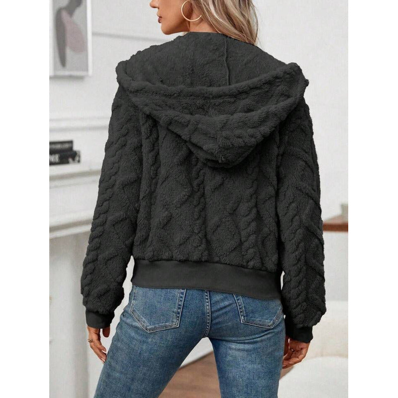 Campera Corta Trenzada Puños Capucha Polar Peluda Uniteduy