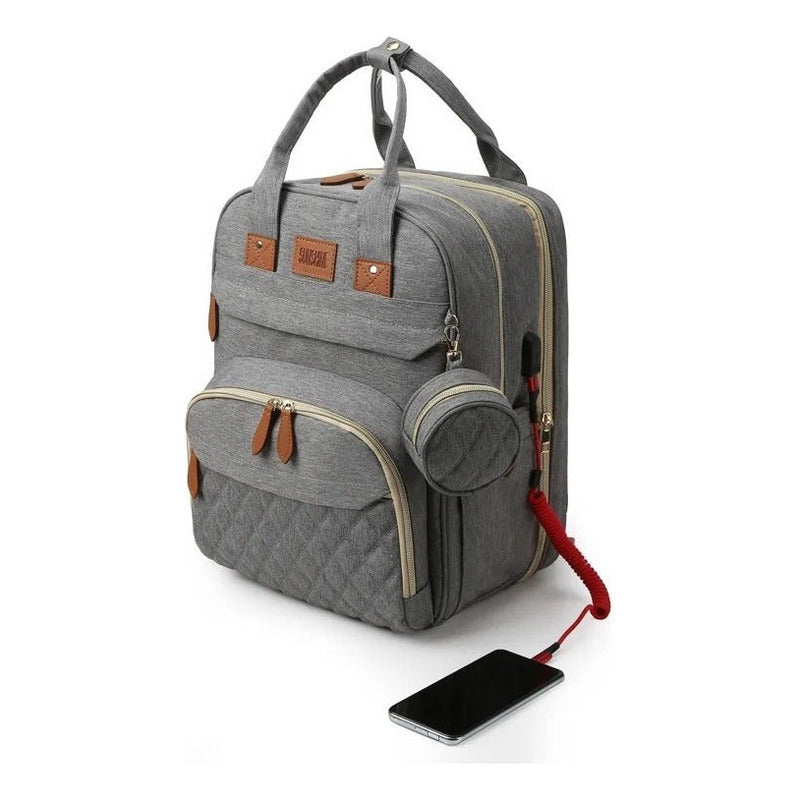 Bolso Mochila Maternal Cuna Bebé  Cambiador Y Usb Uniteduy