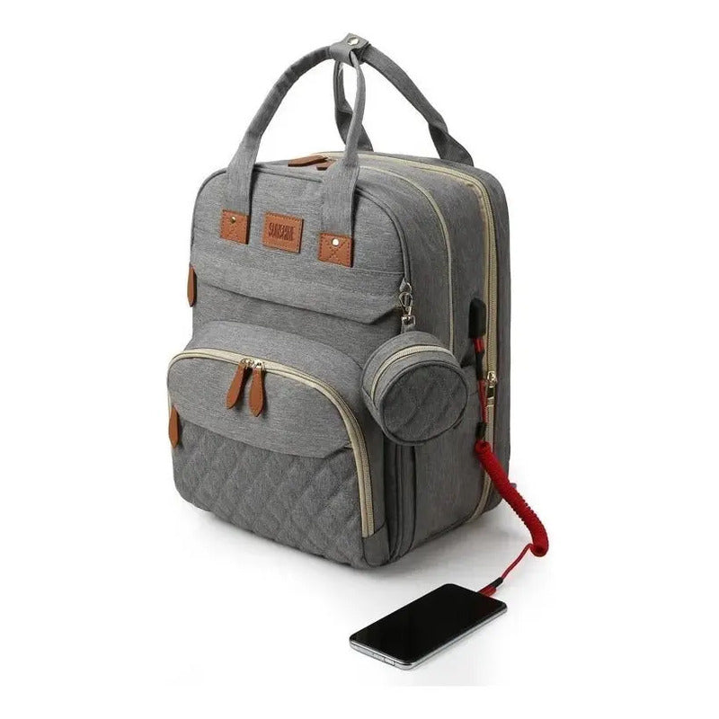 Mochila Sun Shine Maternal diseño liso color gris con cambiador