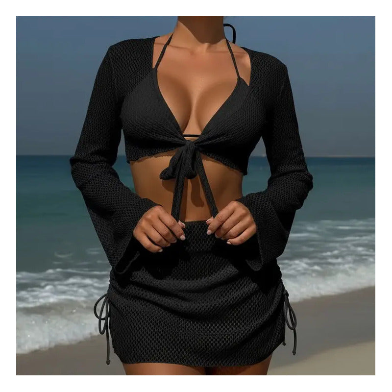 Bikini Tiras Malla 4 Piezas Pollera Top Triangulo  Uniteduy
