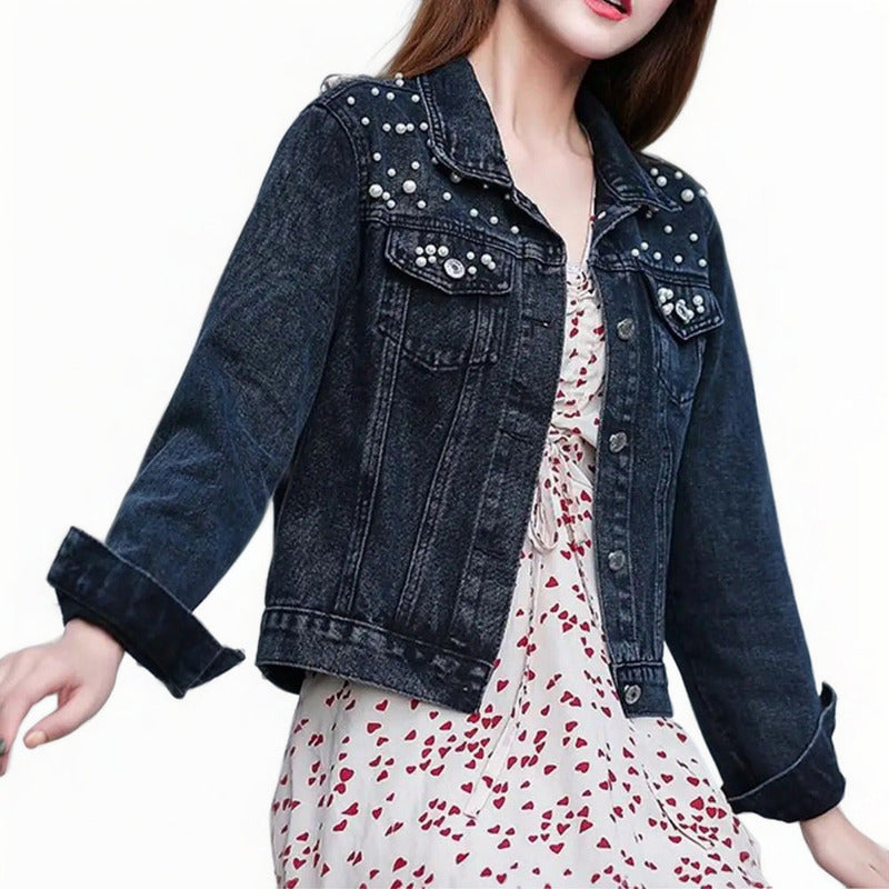 Campera De Jeans Con Aplique Perlas Uniteduy