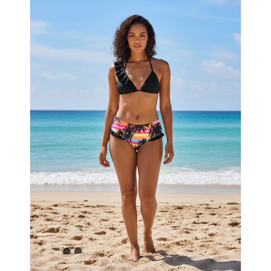 Bikini Estampado Palmeras Tiro Medio Con Volados Uniteduy