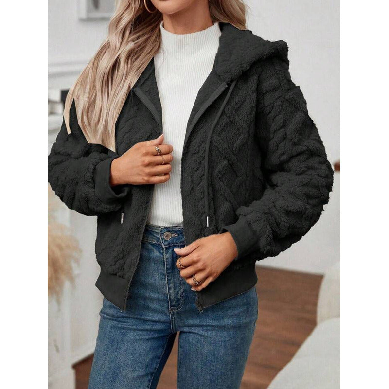 Campera Corta Trenzada Puños Capucha Polar Peluda Uniteduy