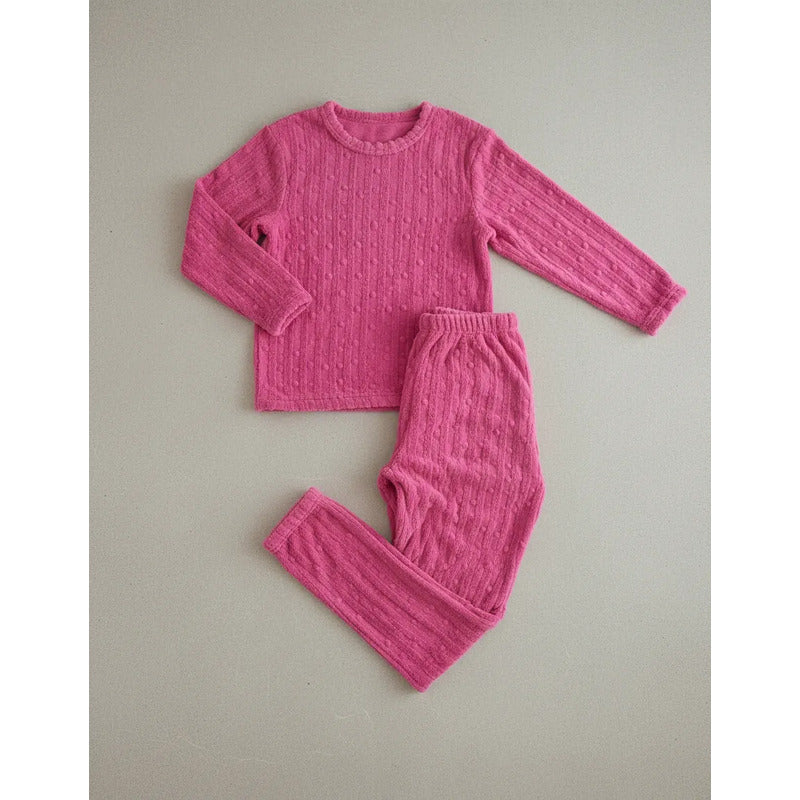 Pijama Peluche Invierno Dama Largo Texturado Con Puntos